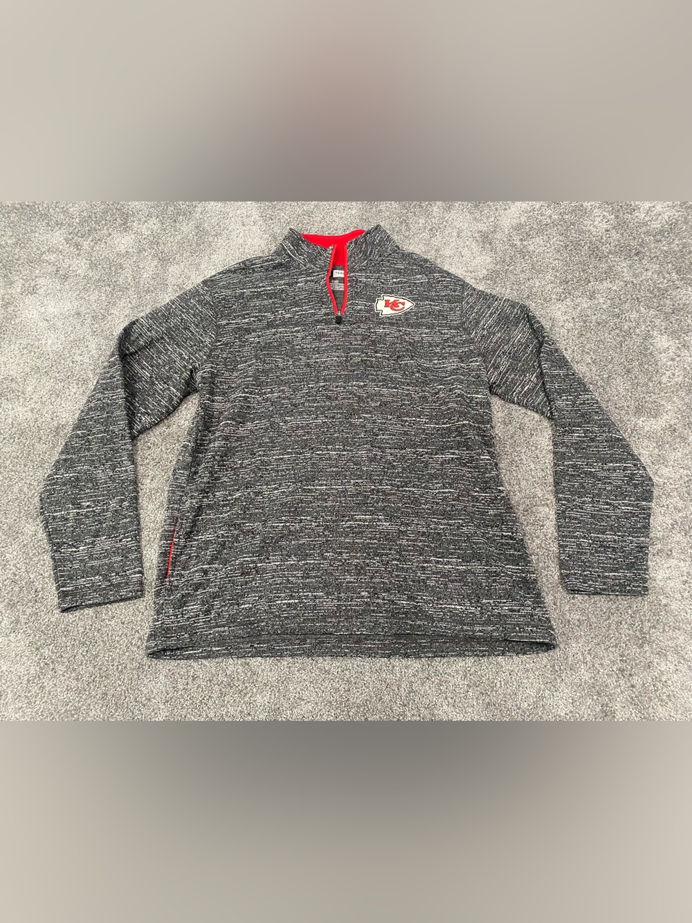 Mens NFL Team Apparel Kansas City Chiefs Quarter Zip Pullover Size L Gray Red